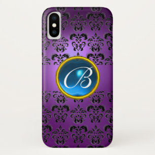 CAPA PARA iPhone X  MONOGRAMA AZUL DE GEM AZUL PURPLE BLACK