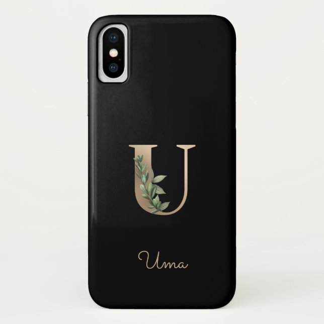 Capa Para iPhone, Case-Mate Monograma Botânico Elegante - Letra Dourada U (Verso)