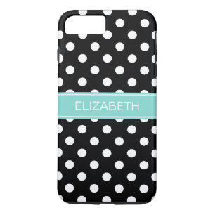 Capa iPhone 8 Plus/7 Plus Monograma branco preto do nome de turquesa das