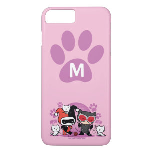 Capa iPhone 8 Plus/7 Plus Monograma Chibi Harley Quinn e Mulher Gato