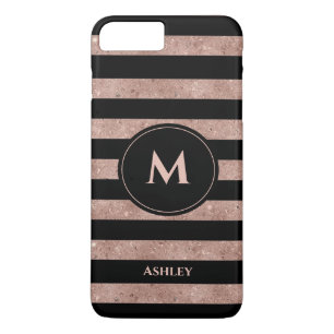 Capa iPhone 8 Plus/7 Plus Monograma com Glitter Dourado de Rosa preto Elegan