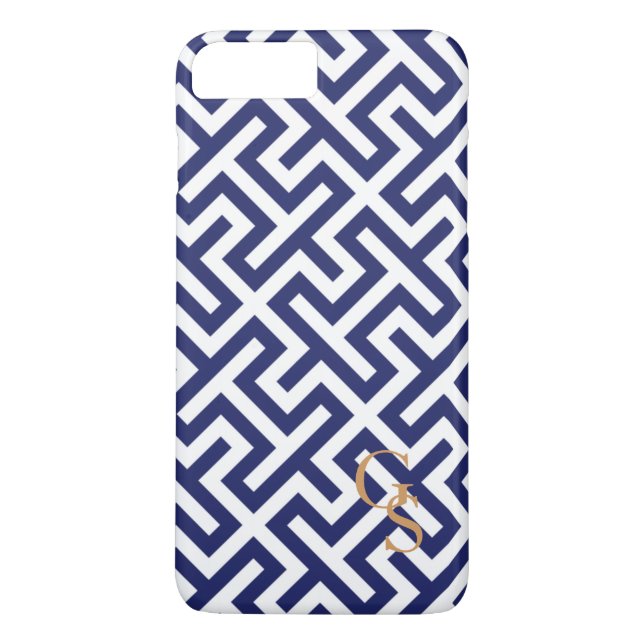 Capa Para iPhone, Case-Mate Monograma com padrões geométricos modernos azuis e (Verso)
