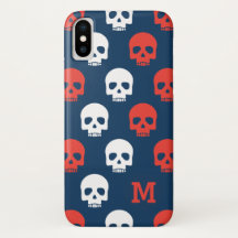 Monograma. Crânios Vermelho e Branco modernos.