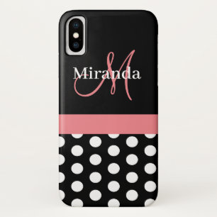 Capa Para iPhone Da Case-Mate Monograma da Bolinhas branca, preto-e-rosa