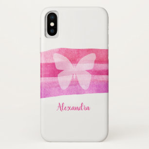 Capa Para iPhone X Monograma da Borboleta de Aquarela Rosa Moderna