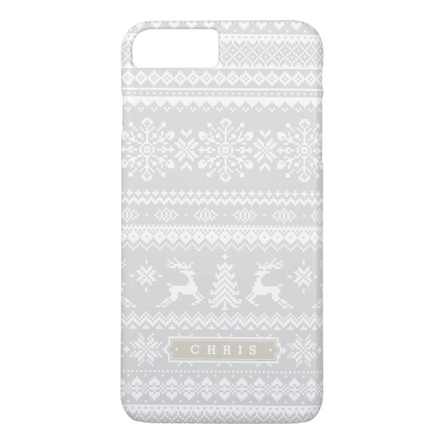 Capa Para iPhone, Case-Mate Monograma da cinza de suéter de Natal (Verso)
