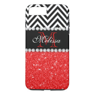 CAPA iPhone 8 PLUS/7 PLUS MONOGRAMA DAS FAIXAS DE CHEVRON DO GLITTER PRETO