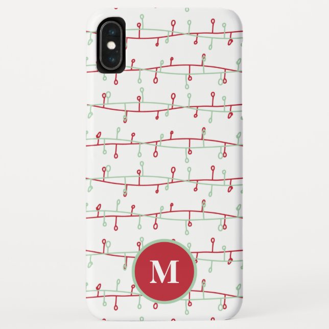 Capa Para iPhone, Case-Mate Monograma das Luzes de Natal Vermelho e Verde (Verso)