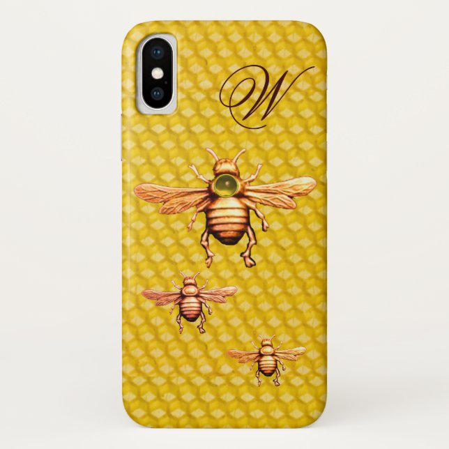 Capa Para iPhone, Case-Mate MONOGRAMA DE ABELHAS DE MEL Dourado (Verso)