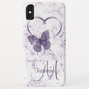Capa Para iPhone Da Case-Mate Monograma de Borboleta Roxa Elegante, Coração e