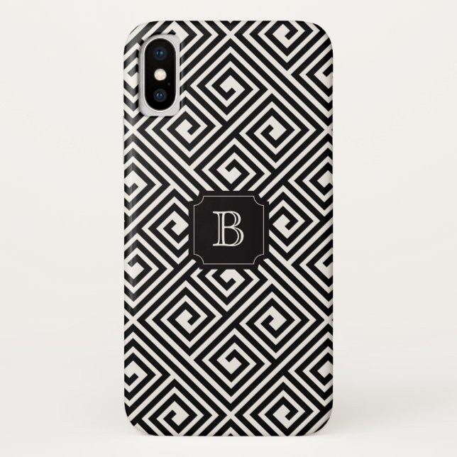 Capa Para iPhone, Case-Mate Monograma de Chave Grega Negra na moda Moderna (Verso)