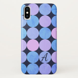 Capa Para iPhone X Monograma de Círculos Rosa e Púrpura Azul