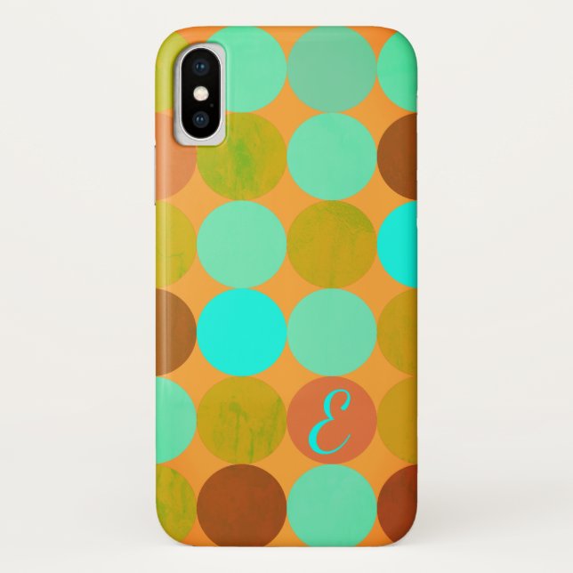 Capa Para iPhone, Case-Mate Monograma de Círculos Verdes e Laranja Azul Turque (Verso)