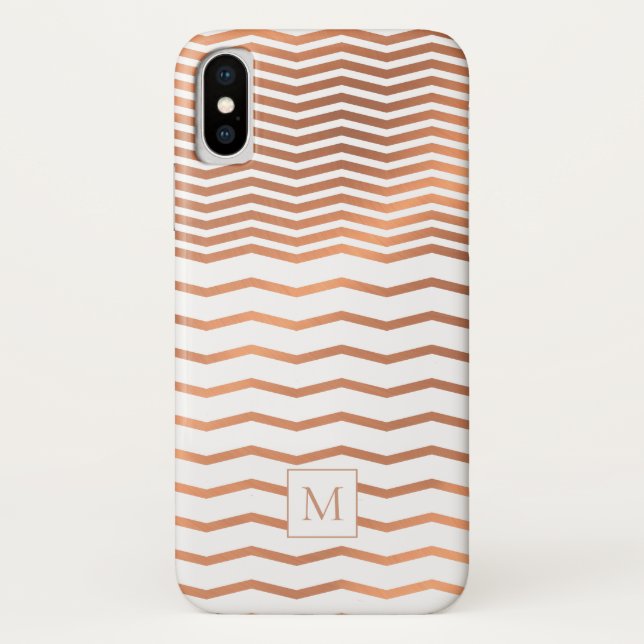 Capa Para iPhone, Case-Mate Monograma de Cobre Chic e Rosa Gold Foil Chevron (Verso)