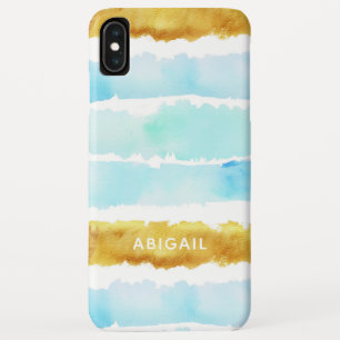Capa Para iPhone Da Case-Mate Monograma de Cor de Água Pintada Azul-Chic e Doura