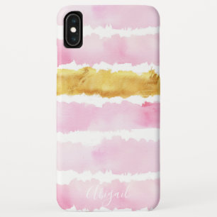 Capa Para iPhone Da Case-Mate Monograma de Cor de Água Pintada Dourada e Rosa C