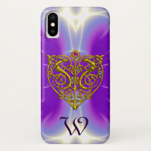 CAPA PARA iPhone X MONOGRAMA DE CORAÇÃO CELTICA DOURADA DO NAMORADO