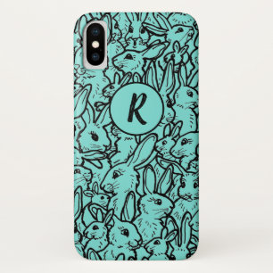 Capa Para iPhone Da Case-Mate Monograma de Desenho de Coelho Teal Whimsical