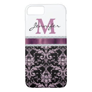 Capa Para iPhone Da Case-Mate Monograma de Diamante Violet Pink Damask Faux