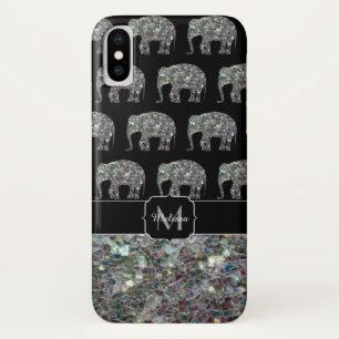 Capa Para iPhone X Monograma de elefante de mosaico prateado cintilan