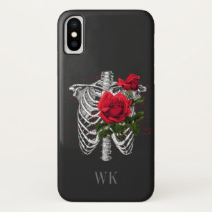 Capa Para iPhone Da Case-Mate Monograma de Esqueleto de Rosas Vermelhas Góticas