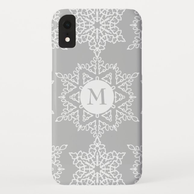 Capa Para iPhone, Case-Mate Monograma de Férias de Natal em Cinzas de prata (Verso)
