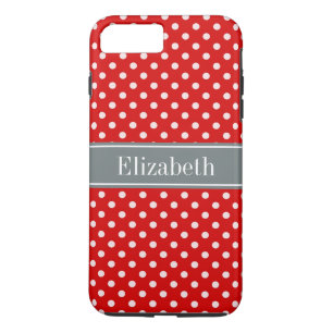 Capa iPhone 8 Plus/7 Plus Monograma de Fita de Carvão de Bolinhas Brancas V