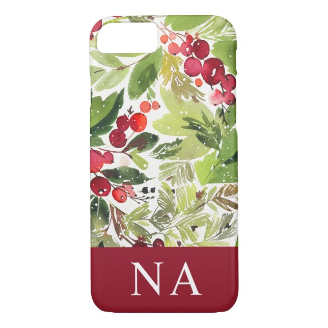 Capa Para iPhone, Case-Mate Monograma de folhagem em aquarela, Natal inicial (Verso)