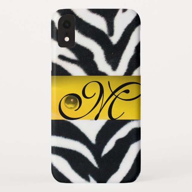 Capa Para iPhone, Case-Mate MONOGRAMA DE FUR BRANCO ZEBRA-BRANCO AMARELO,Topaz (Verso)