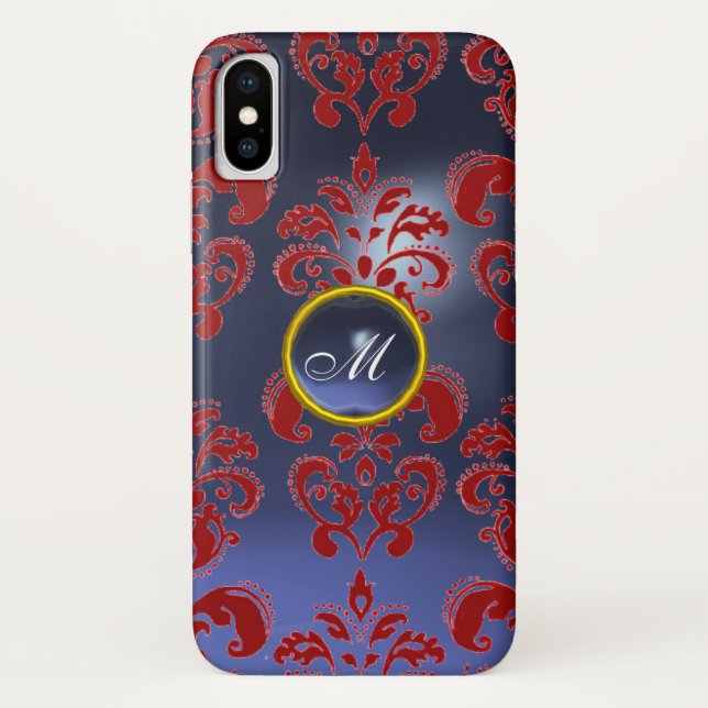 CAPA PARA iPhone, Case-Mate  MONOGRAMA DE GEMSTONE DE SALVAGUARDA AZUL VERMELHA (Verso)