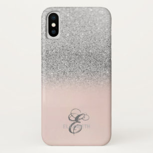 Capa Para iPhone Da Case-Mate Monograma de Glitter de Prata Elegante