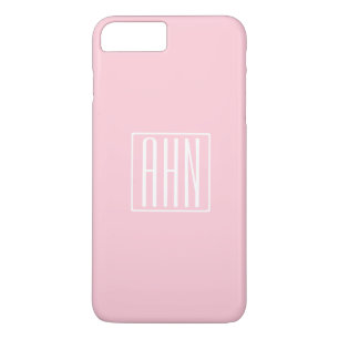 Capa iPhone 8 Plus/7 Plus Monograma de Iniciais Branco sobre Rosa Claro