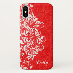 Capa Para iPhone Da Case-Mate Monograma de Lace Floral Girly Elegante Vermelho e