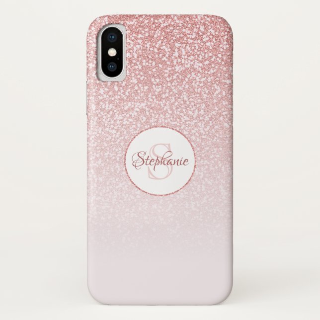 Capa Para iPhone, Case-Mate Monograma de Largura Dourada com Rosa Blush (Verso)