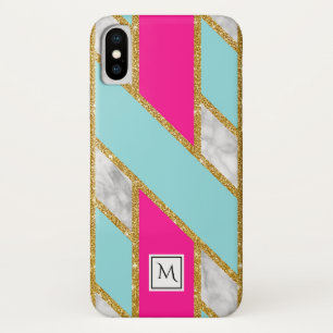 Capa Para iPhone Da Case-Mate Monograma de Latice Azul Rosa Dourado Marble FAUX
