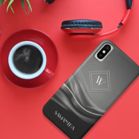 Monograma de luxo metálico preto chic