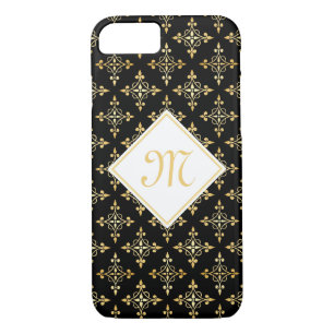 Capa Para iPhone Da Case-Mate Monograma de luxo Preto e Dourado Quatre Floral