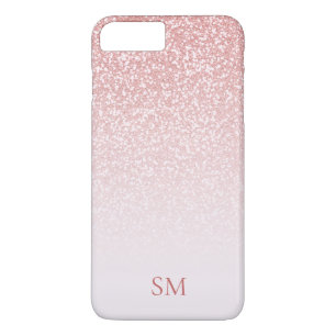 Capa iPhone 8 Plus/7 Plus Monograma de Mão Rosa Cinzenta com Brilho Dourado