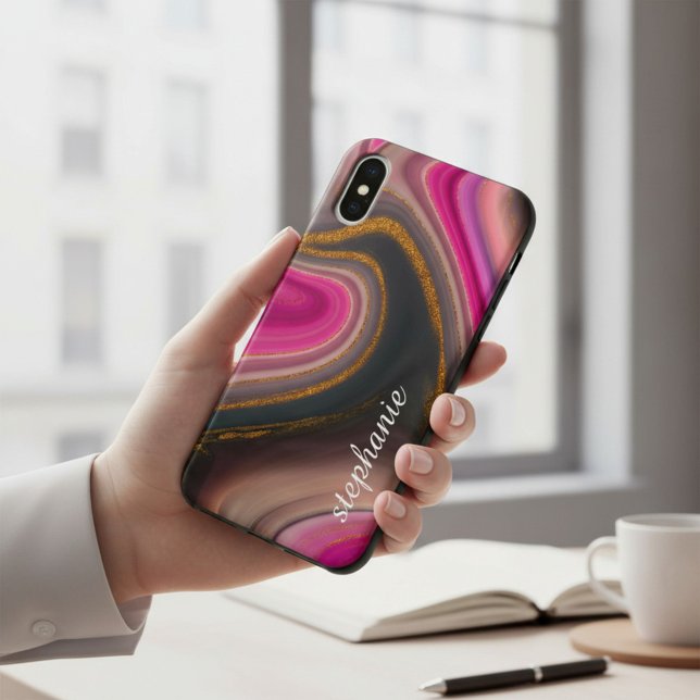 Capa Para iPhone, Case-Mate Monograma de mármore rosa e Dourado (Criador carregado)