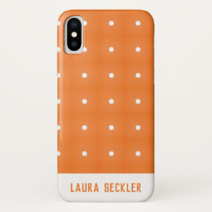 Capa Para iPhone X Monograma de Padrão de Bolinhas Laranja e Branca