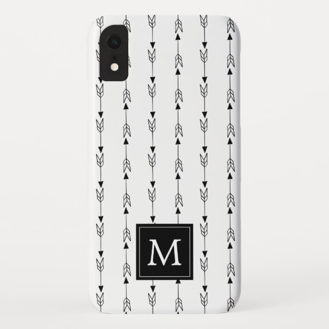 Capa Para iPhone, Case-Mate Monograma de padrão de seta preto e branco (Verso)