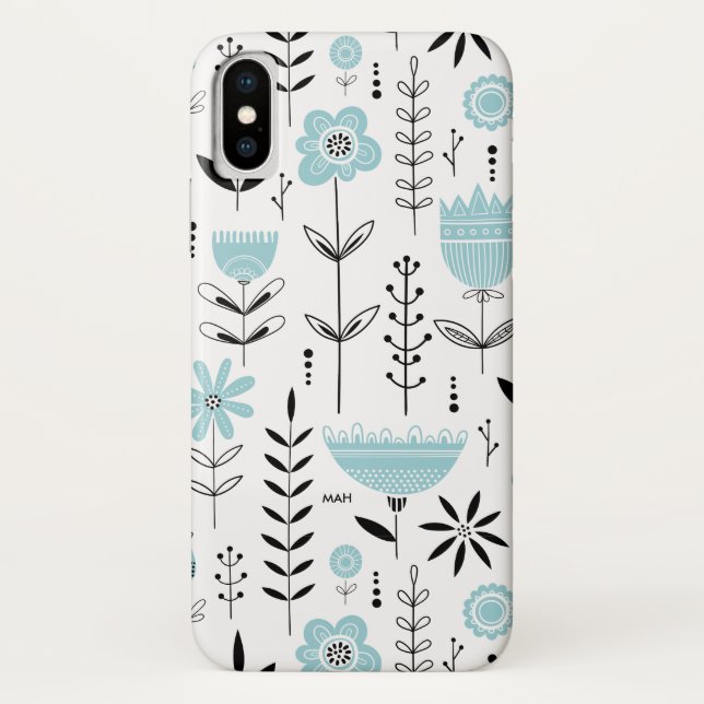 Capa Para iPhone, Case-Mate Monograma de Padrão Floral Escandinavo Azul (Verso)