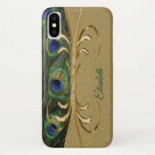 Capa Para iPhone X Monograma de Penas Douradas Modernas