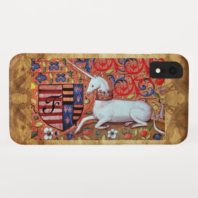 Capa Para iPhone, Case-Mate Monograma de Pergaminho Castanho da UNICORN (Verso (Horizontal))