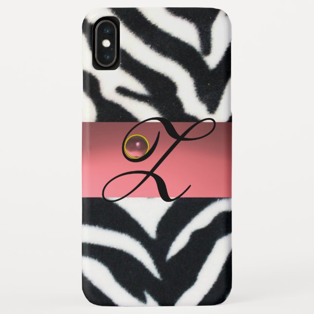 CAPA PARA iPhone, Case-Mate  MONOGRAMA DE PINK GEM BRANCO NEGRO ZEBRA, (Verso)