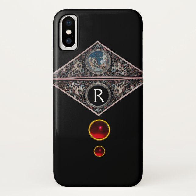 CAPA PARA iPhone, Case-Mate  MONOGRAMA DE RENAISSÂNCIA COM GEMSTONAS DE RUBAS V (Verso)