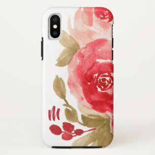 Capa Para iPhone Da Case-Mate Monograma de Rosa vermelha de Aquarela Elegante