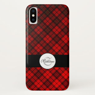 Capa Para iPhone Da Case-Mate Monograma de Tartan Vermelho de Natal Brilhante