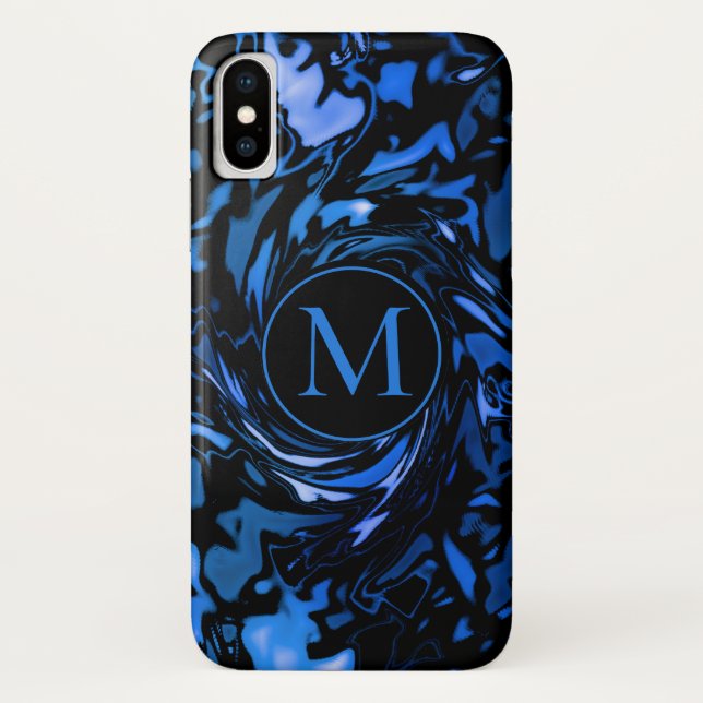 Capa Para iPhone, Case-Mate Monograma de Tinta Azul de Cobalto e Pinta Molhada (Verso)