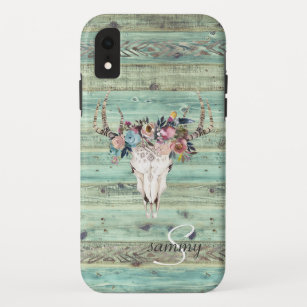 Capa Para iPhone Da Case-Mate Monograma do crânio de cervo de madeira de taruga 